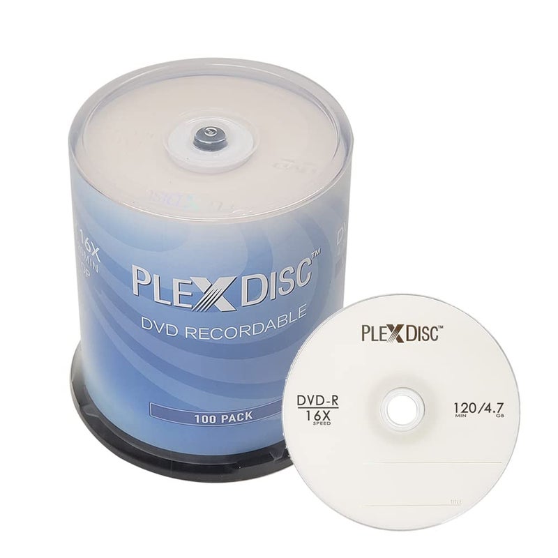 PlexDisc DVD-R 4.7GB 16x Logo Branded Recordable Media Disc - 100 Disc Spindle (FFP) 632-815-BX - Image 1